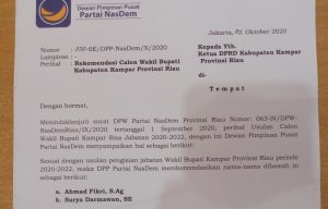 DPP NasDem Keluarkan Rekomendasi Wabup Kampar, Ada Surya Darmawan dan Ahmad Fikri