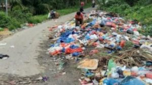 Pinggiran Jalan Kelurahan Jamban Kecamatan Mandau Bengkalis Dipenuhi Tumpukan Samapah